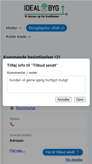 Status: Tilbud sendt