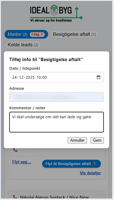Status: Besigtigelse aftalt